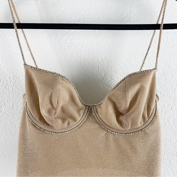 Mirror Palais Fairy Crystal Glitter Crop Bustier Top Small Tan Casual Trendy - Picture 4 of 7